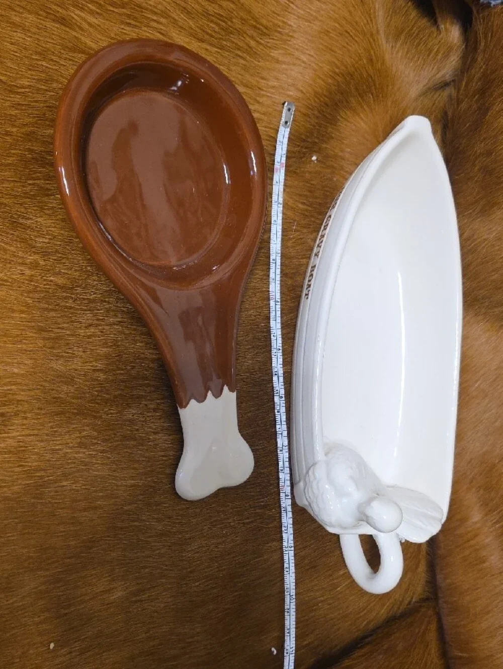 Thanksgiving Decor - Gravy Boat and Spoon Rest- Brown & White